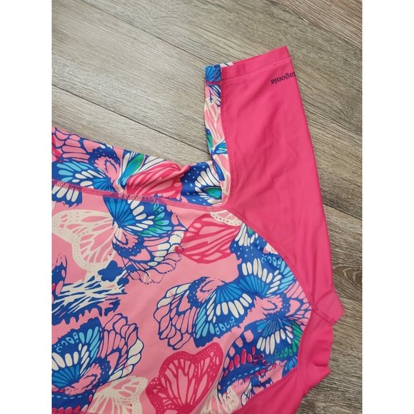 Patagonia Youth Girl Size M(10) Pink Butterfly Rash Guard Sun Protection UPF SS - Picture 7 of 8